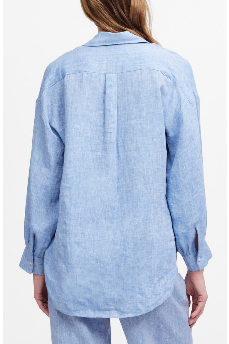 Shirred Linen Button-Up Shirt, Alternate, color, SUNFADED BLUE