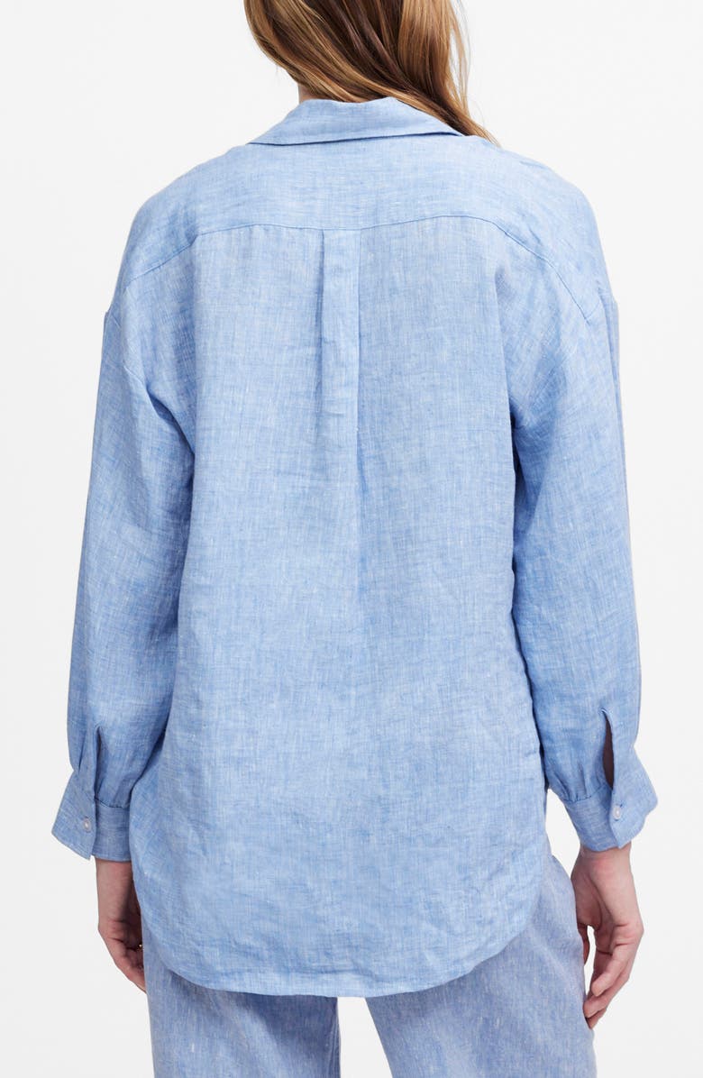 Madewell Shirred Linen Button-Up Shirt, Alternate, color, Sunfaded Blue