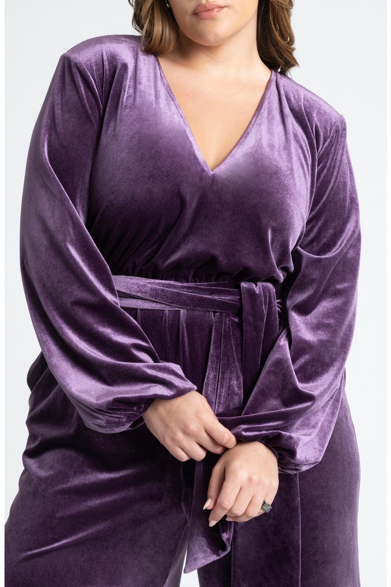 Tie Belt Wide Leg Velvet Jumpsuit, Alternate, color, VIOLET INDIGO