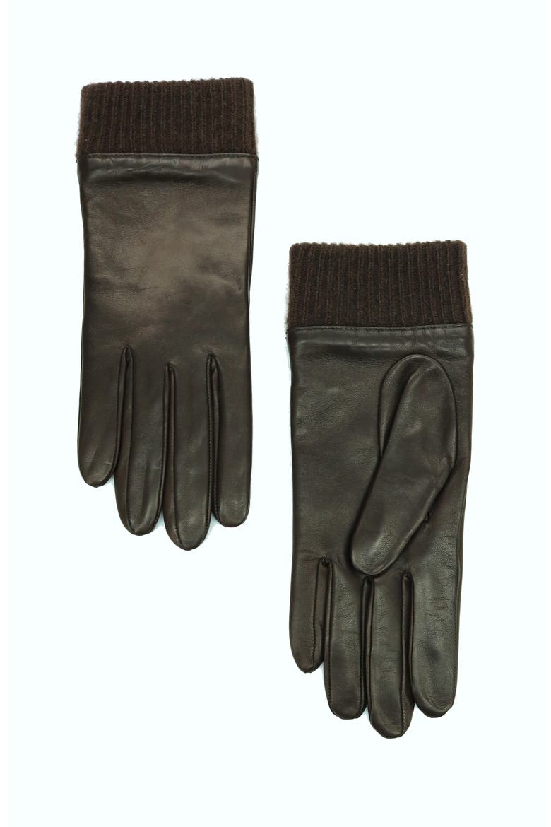 Leather Gloves with Cashmere cuff, Main, color, CHOCOLATE