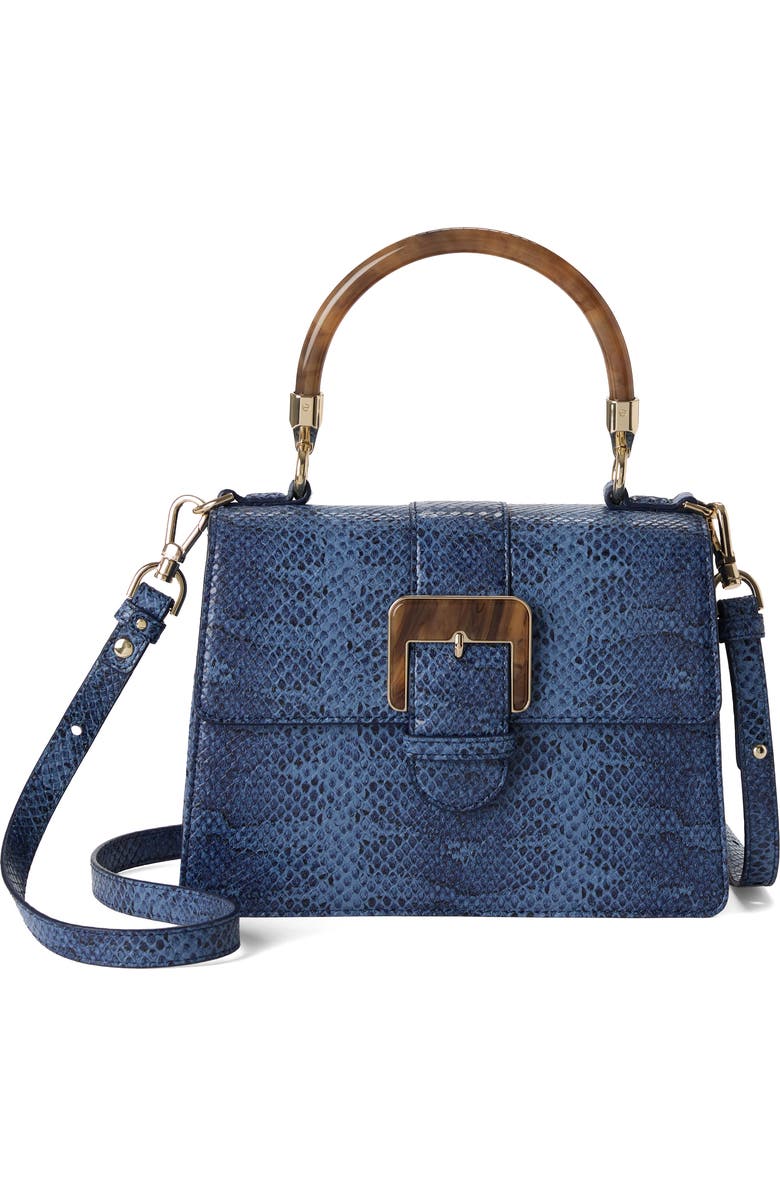 Brahmin Small Hallie Snakeskin Embossed Leather Top Handle Bag, Alternate, color, Navy