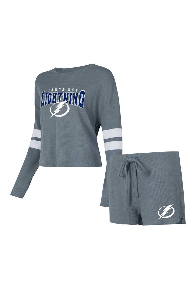 CONCEPTS SPORT Women's Concepts Sport Charcoal Tampa Bay Lightning Meadow Long Sleeve T-Shirt & Shorts Sleep Set, Main, color, Charcoal