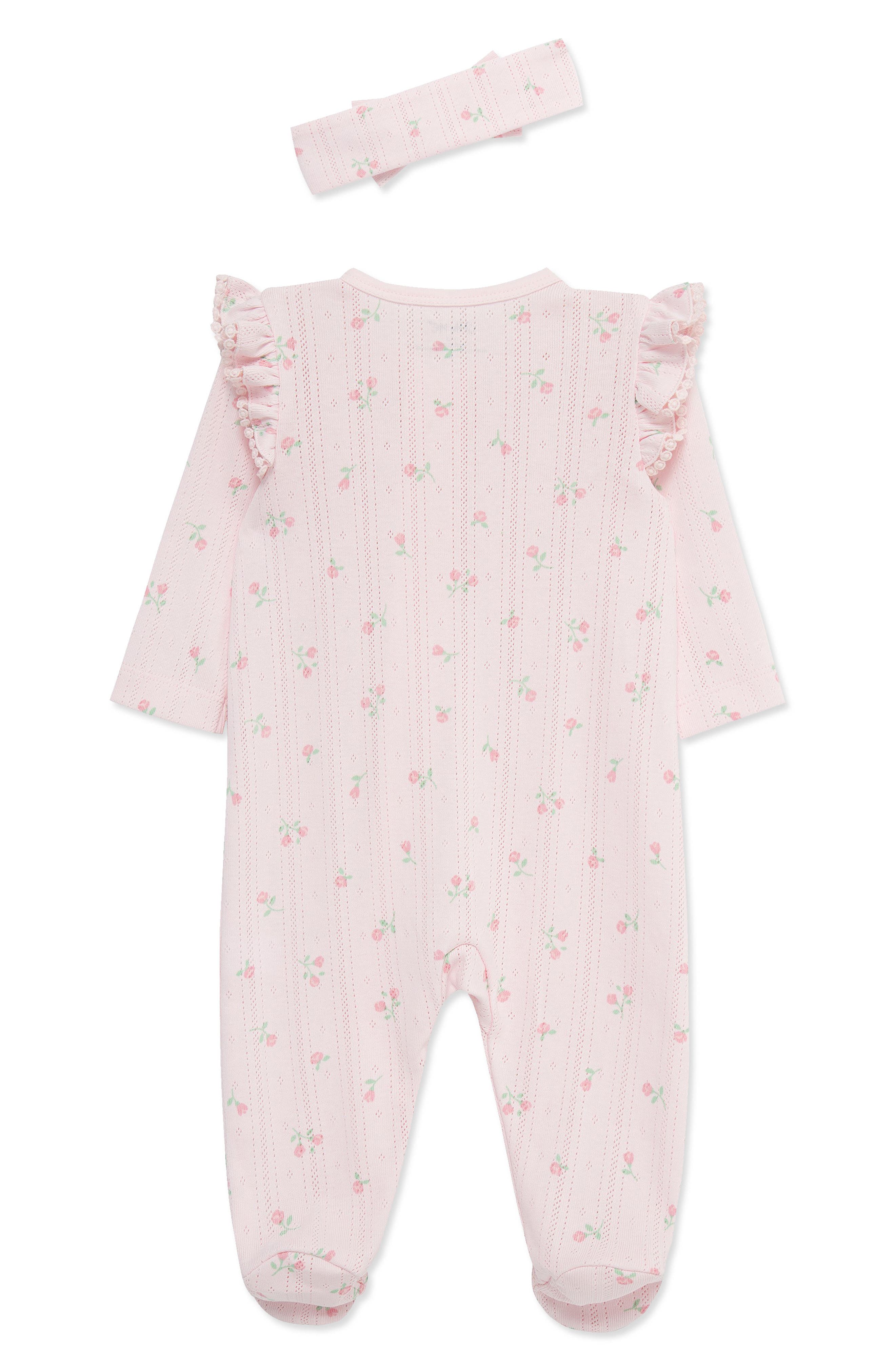 Детские Little Me Dainty Roses Cotton Pointelle Footie & Headband Set (Nordstrom Exclusive) — фото 2