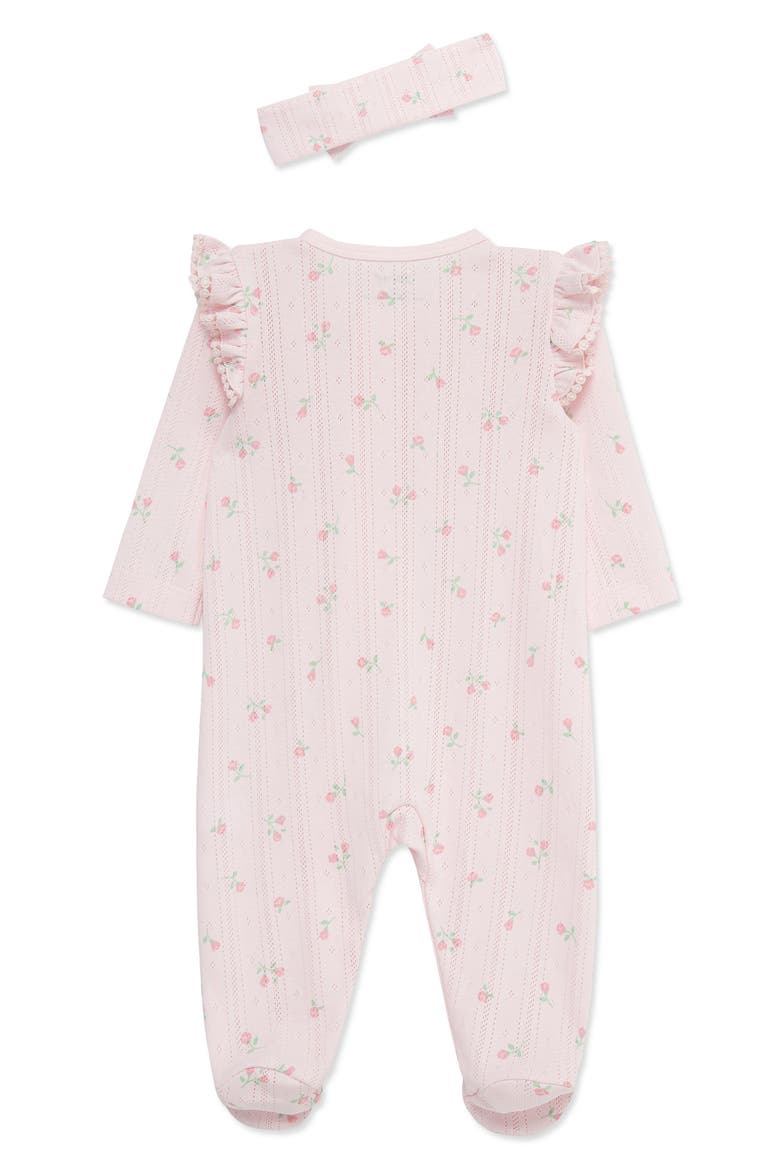 Dainty Roses Cotton Pointelle Footie & Headband Set (Nordstrom Exclusive), Alternate, color, PINK
