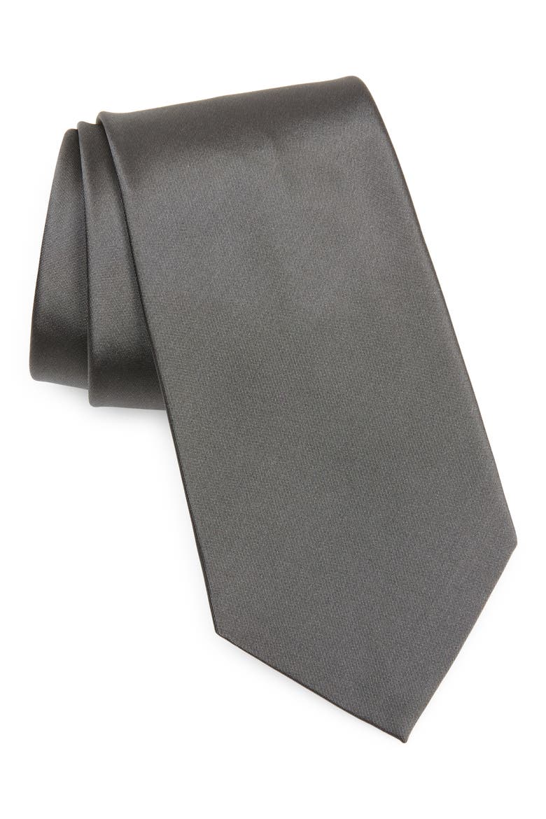 Peau de Soie Solid Grey Silk Tie, Main, color, GREY
