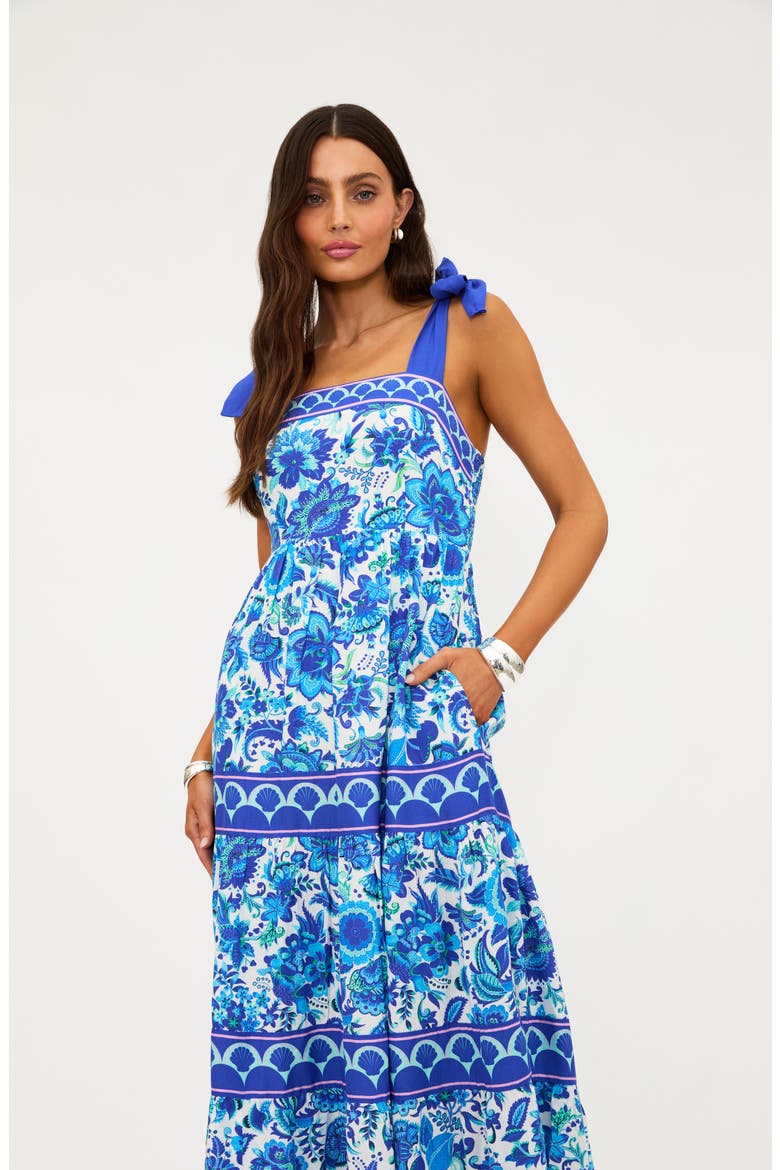 Floral Tie Strap Cover-Up Maxi Dress, Alternate, color, ROYAL RIVIERA