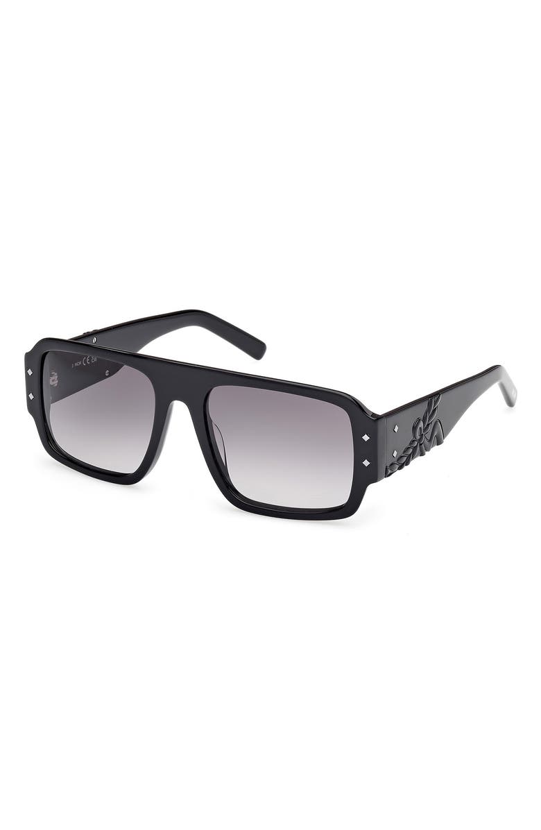 MCM 55mm Navigator Sunglasses, Alternate, color, Shiny Black / Gradient Smoke