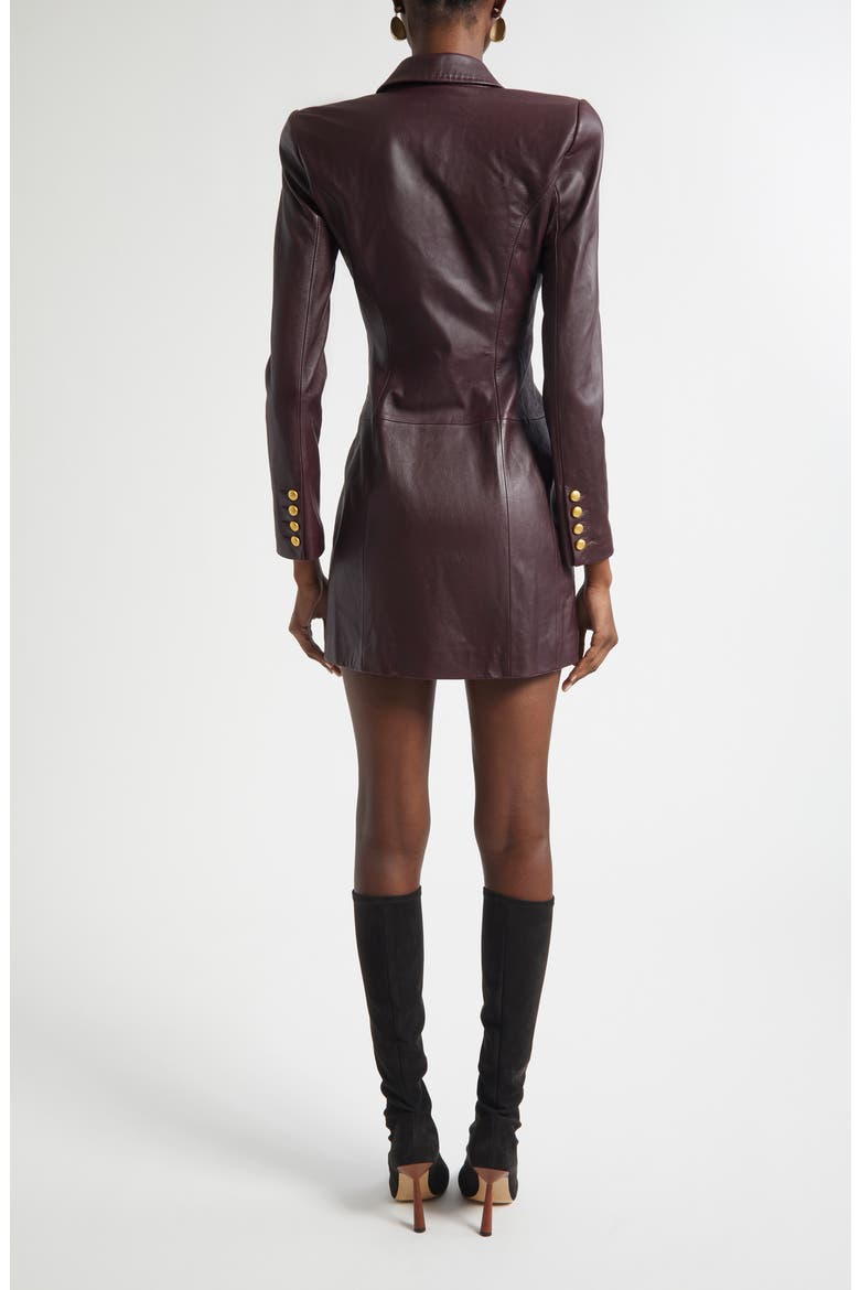 Tora Double Breasted Long Sleeve Leather Tuxedo Dress, Alternate, color, DARK MALBEC