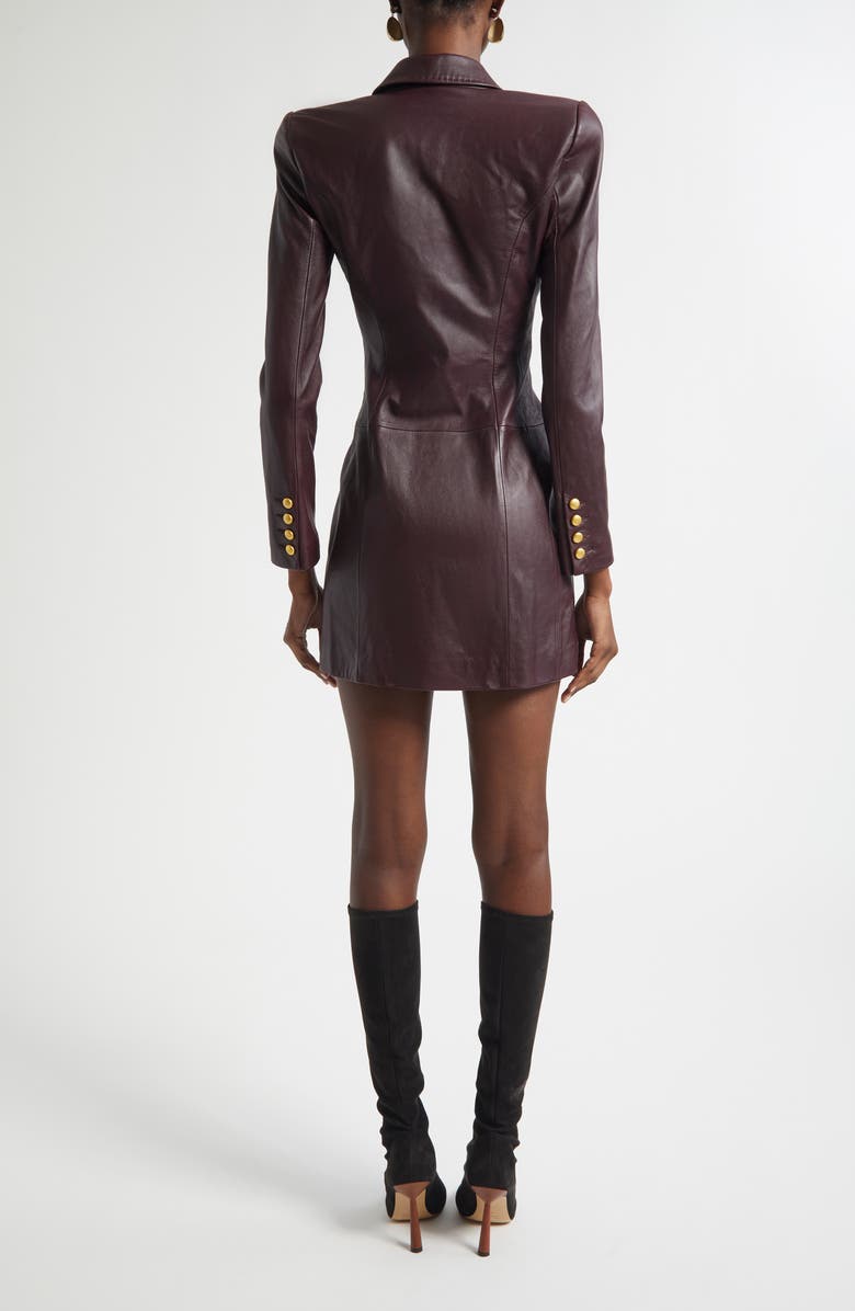 L'AGENCE Tora Double Breasted Long Sleeve Leather Tuxedo Dress, Alternate, color, Dark Malbec