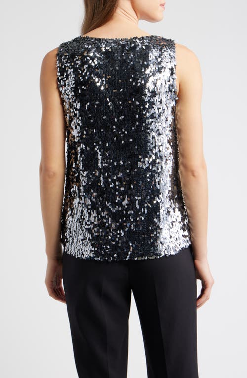 Anne Klein Sequin Boat Neck Tank In Silver