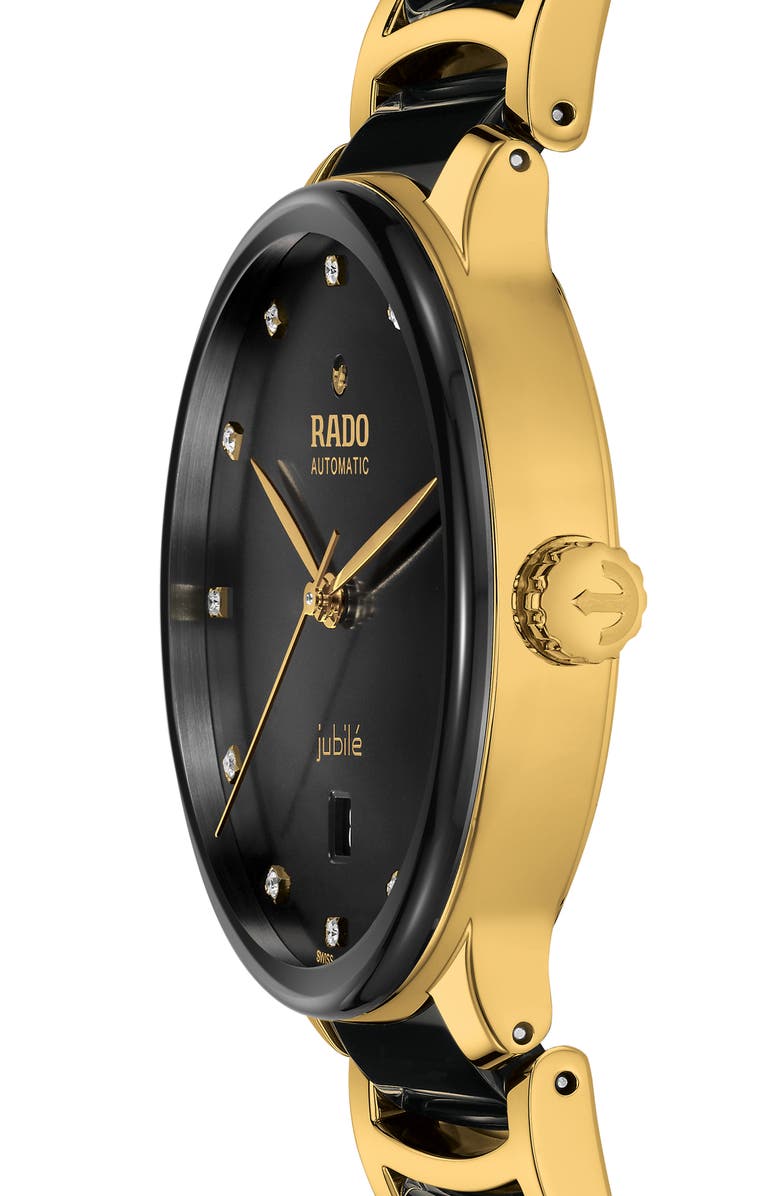 RADO Centrix Superjubilé Diamond Bracelet Watch, 39.5mm, Alternate, color, Black/ Gold