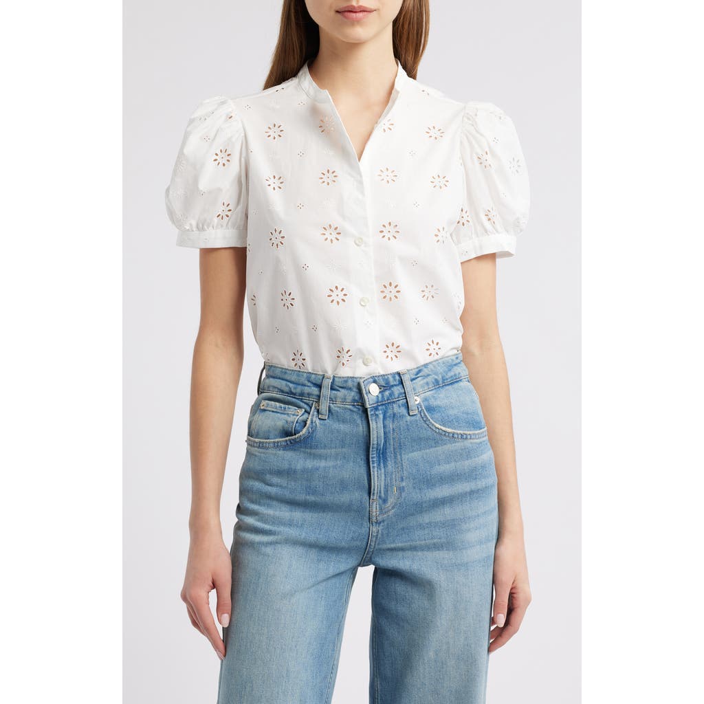 Frame The Eyelet Puff Sleeve Shirt In White
