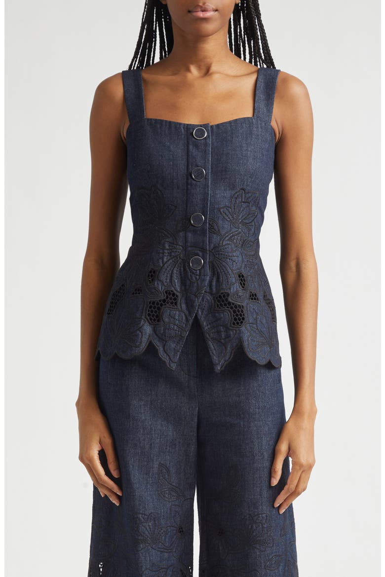 Mirielle Eyelet Chambray Top, Main, color, INDIGO RINSE