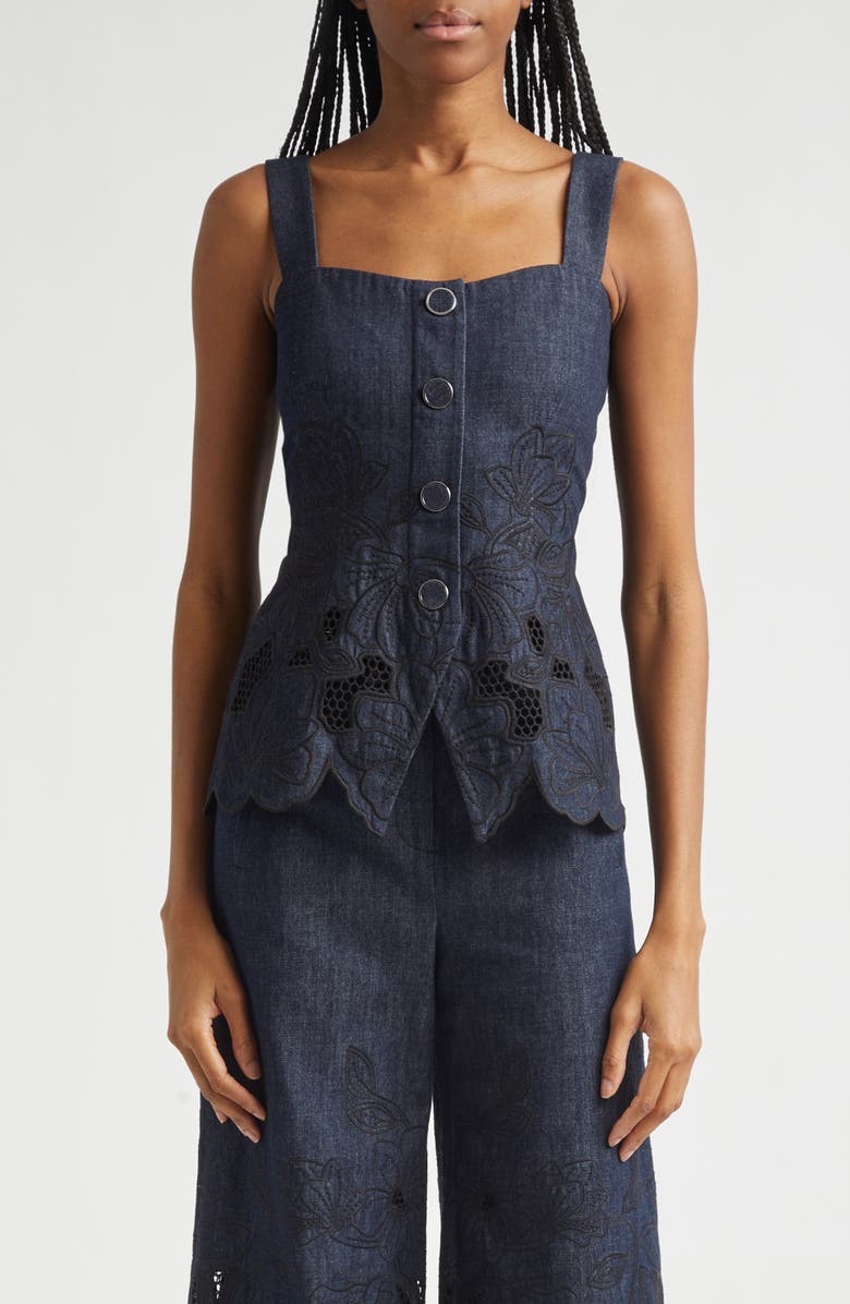 Veronica Beard Mirielle Eyelet Chambray Top, Main, color, Indigo Rinse