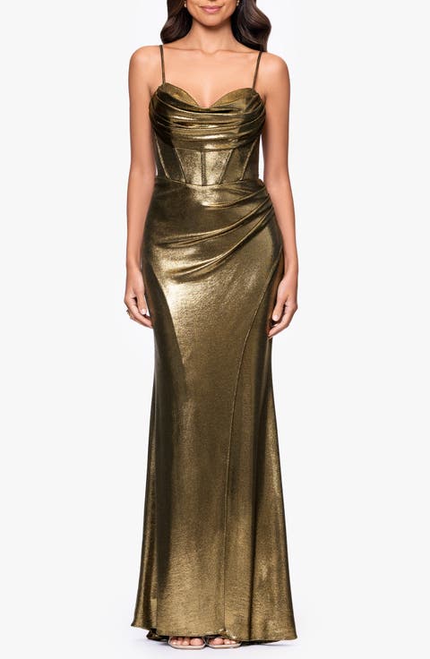 Metallic Corset Sleeveless Mermaid Gown