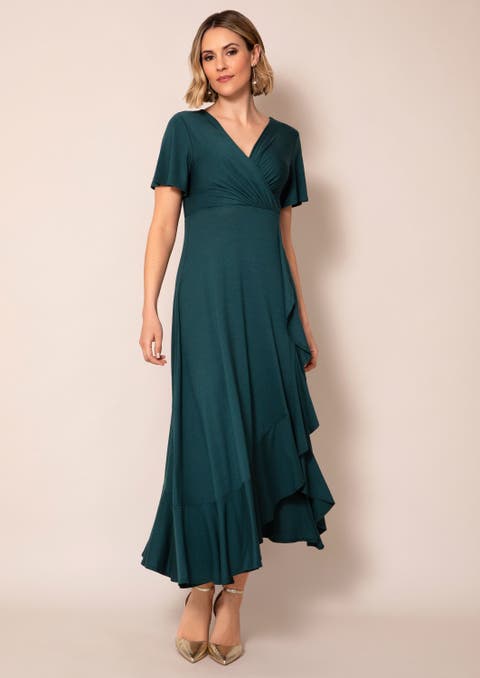 Waterfall Wrap Midi Dress Cascade Ruffle