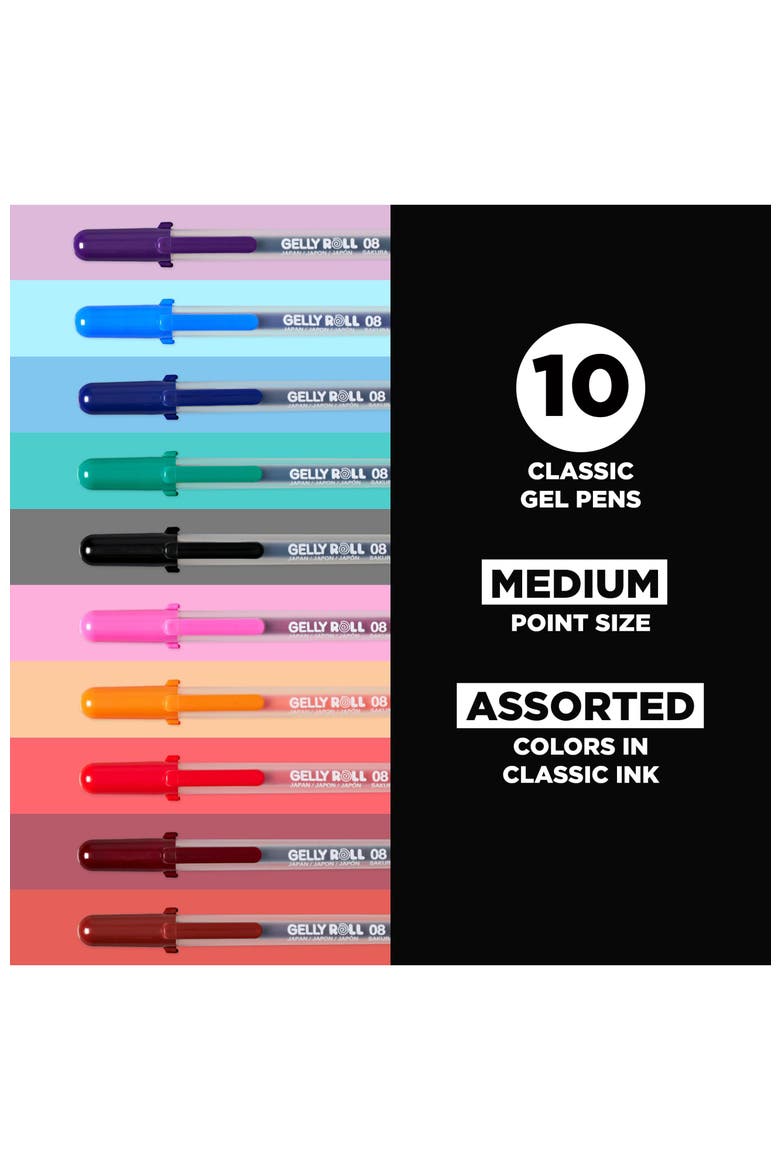 Gelly Roll Gel Pens, Medium Point, 0.4 mm Line, Assorted, 10 Pack, Alternate, color, Multicolor
