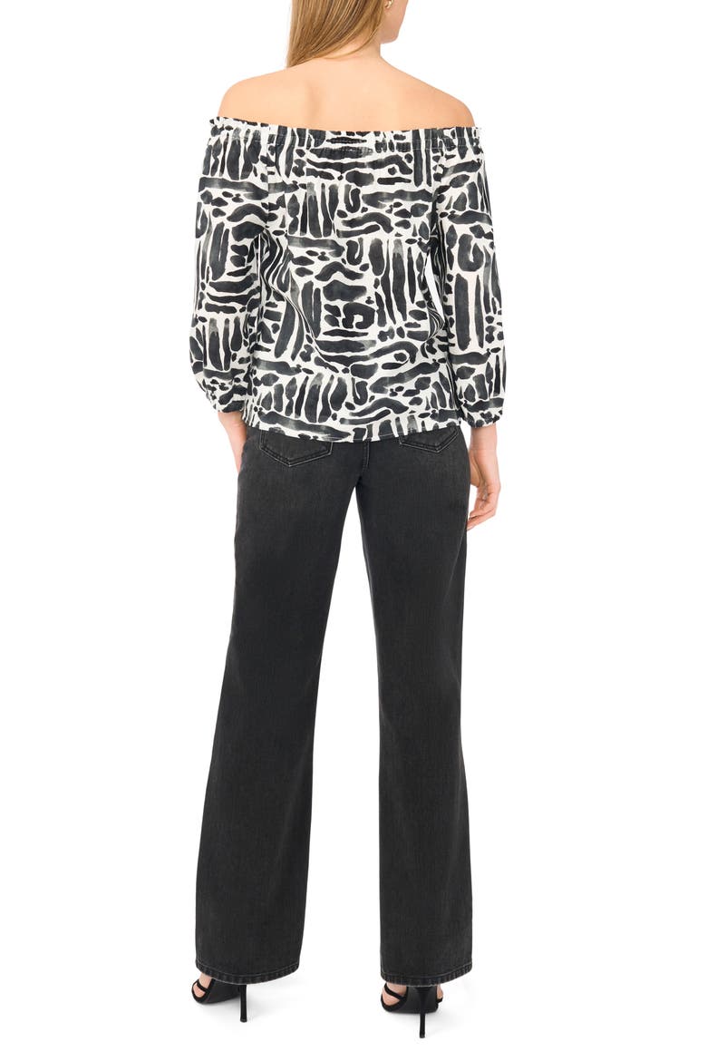 Off the Shoulder Puff Sleeve Top, Alternate, color, RICH BLACK MULTI