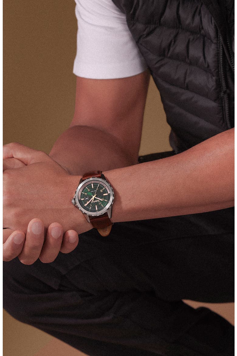 Day Pond Leather Strap Watch, 45mm, Alternate, color, DARK BROWN
