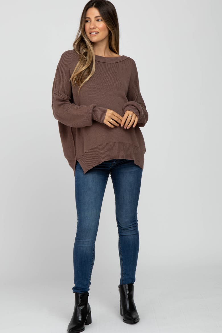 Exposed Seam Side Slit Sweater, Alternate, color, Brown
