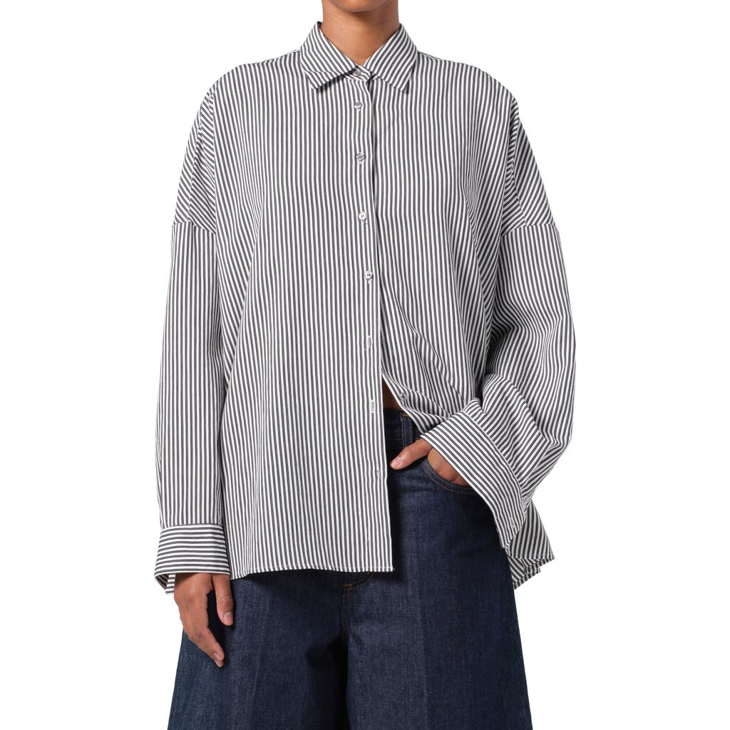 Shop Agolde Solene Stripe Roux Button-up Shirt In Solene Stripe (black & White)