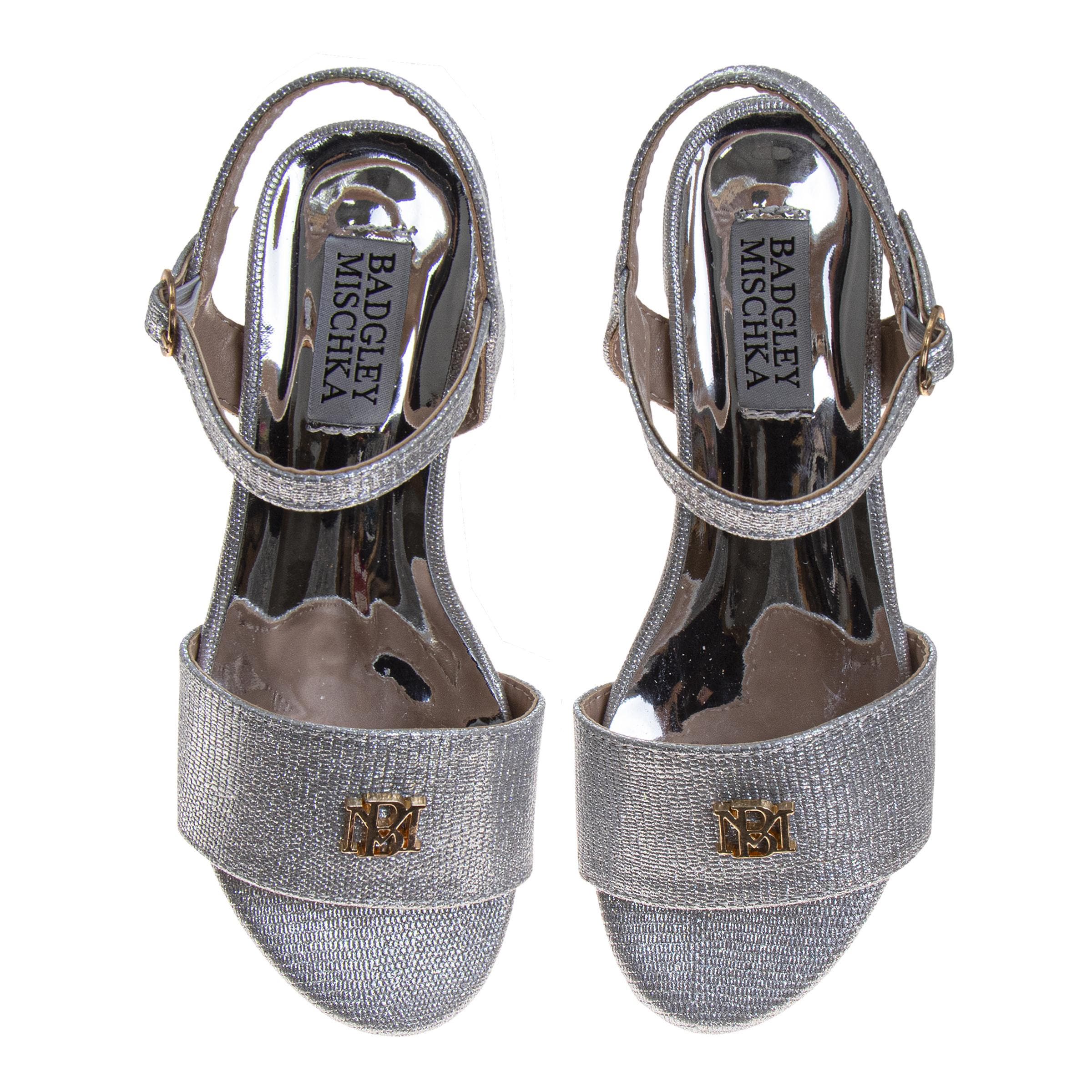 BADGLEY MISCHKA Dress Sandals for Girls Elegant Rhinestone Ankle Straps, Alternate, color, Silver