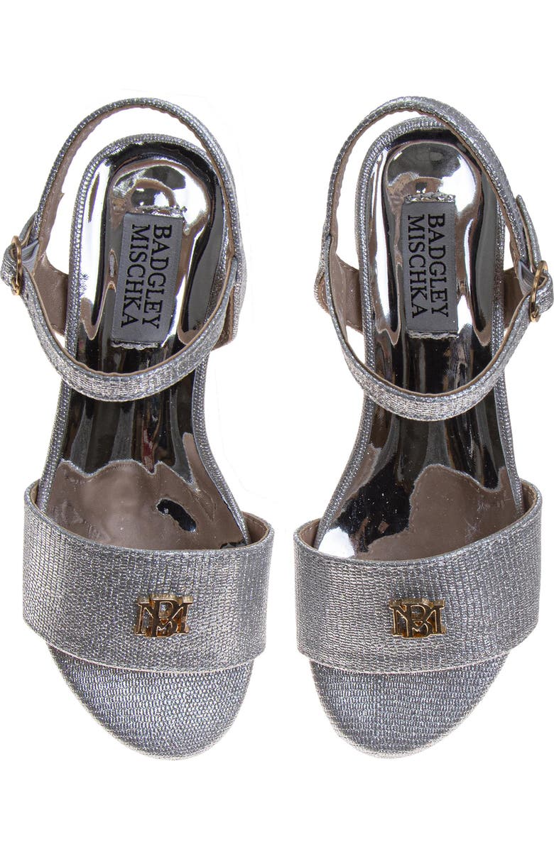 BADGLEY MISCHKA Dress Sandals for Girls Elegant Rhinestone Ankle Straps, Alternate, color, Silver