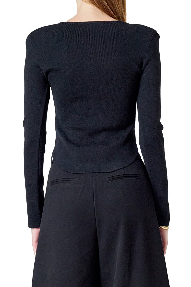 Shoulder Pad Rib Knit Top, Alternate, color, BLACK