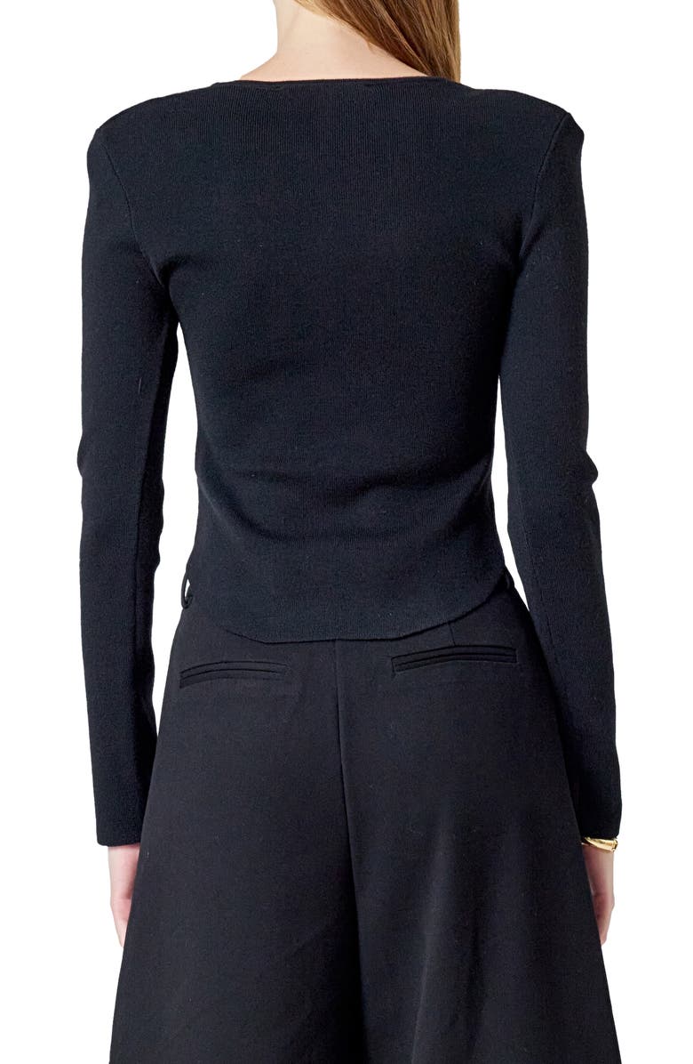 Endless Rose Shoulder Pad Rib Knit Top, Alternate, color, Black