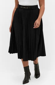 City Chic Pleated Belted Faux Suede Skirt
