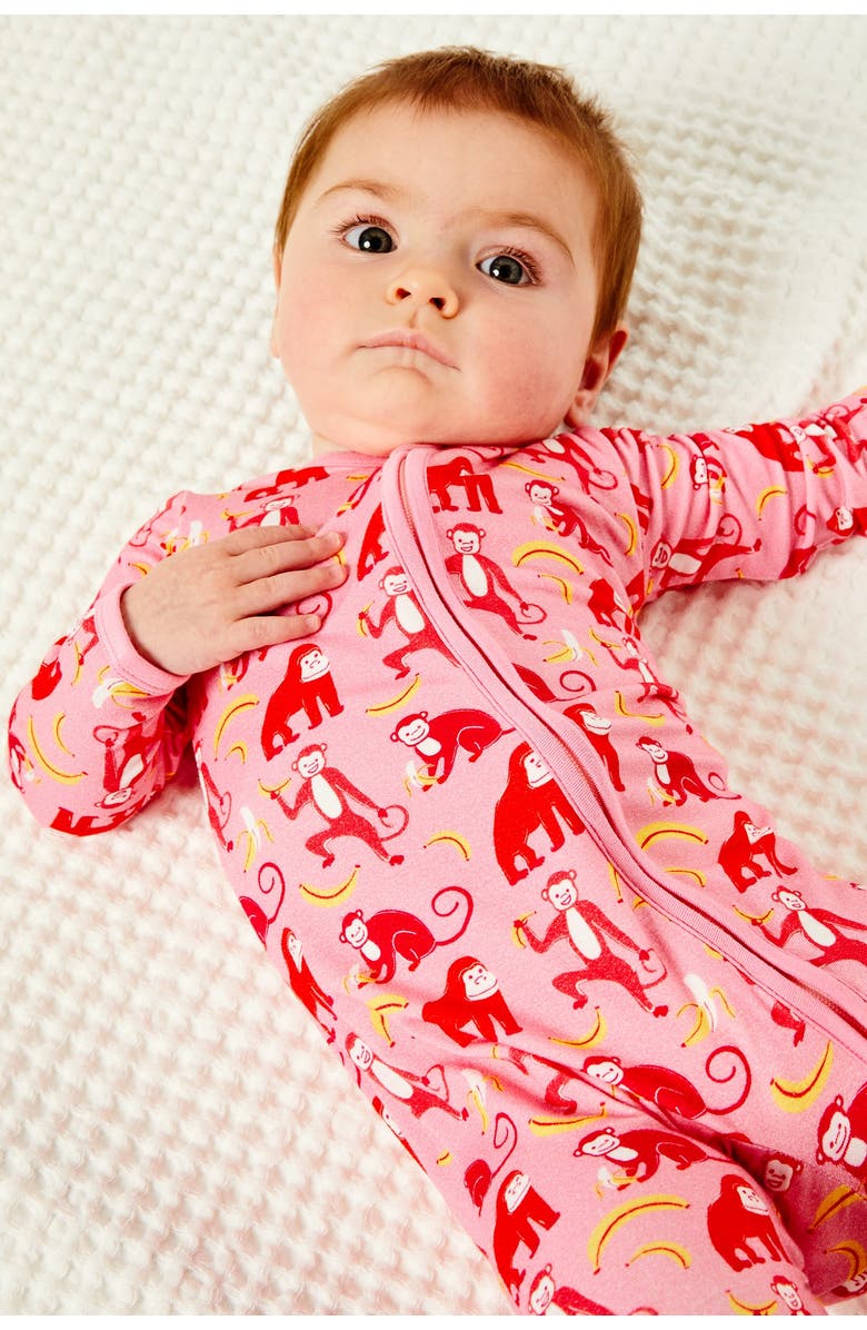 Clover Baby & Kids Soft & Stretchy Zipper Footie - Monkeying Around Pink, Alternate, color, Monkeying Around Pink