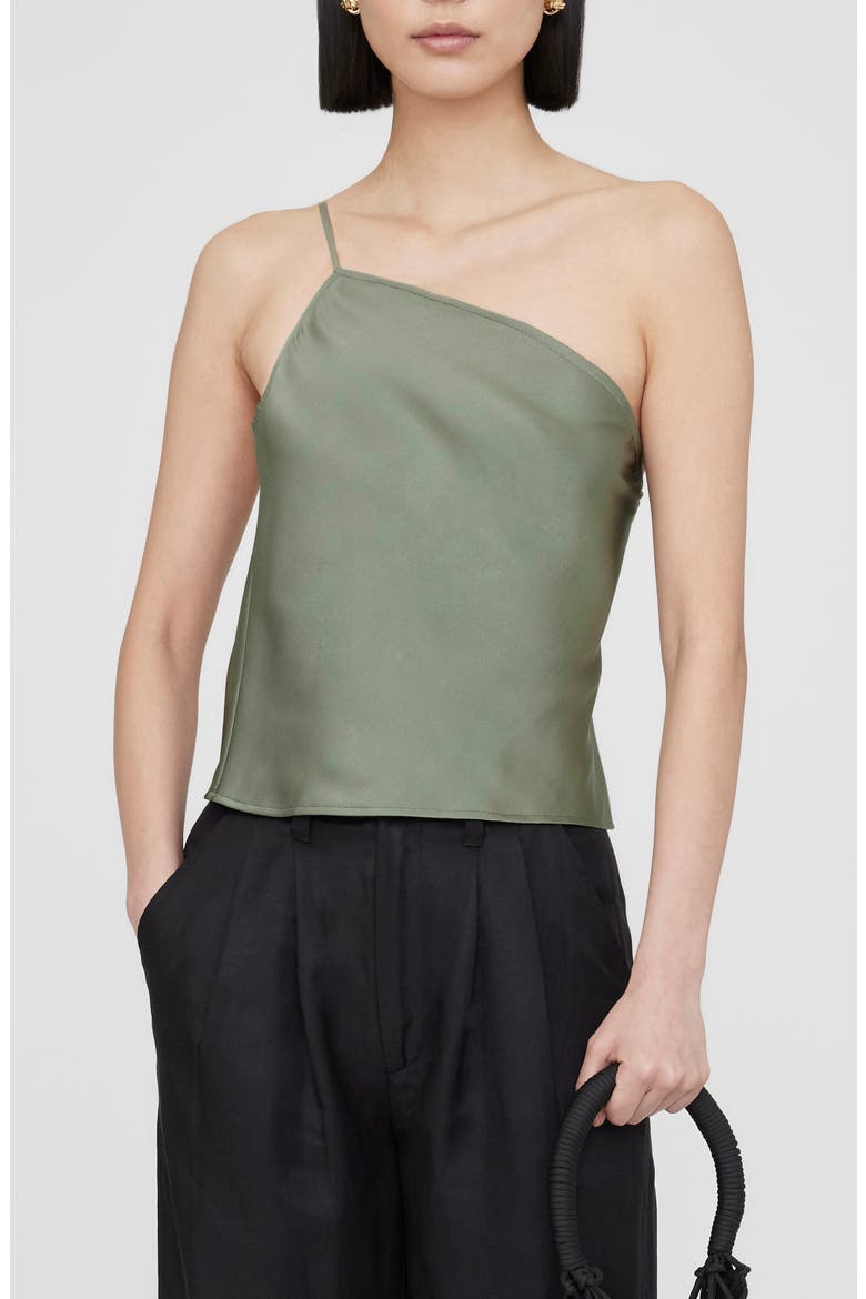 Mandy One-Shoulder Silk Top, Main, color, ARTICHOKE