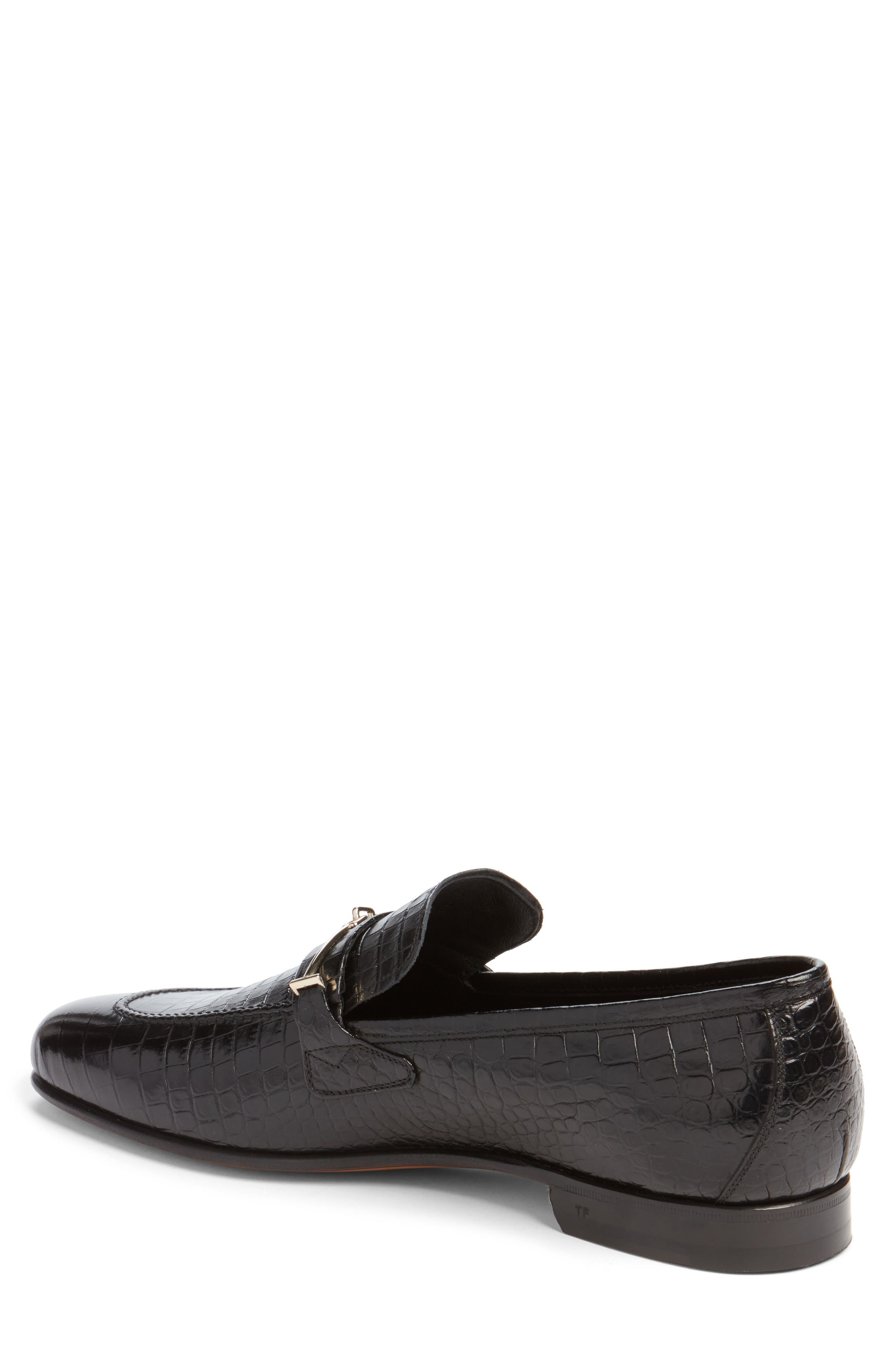 Gigi Double T Bit Alligator Embossed Loafer, Alternate, color, NAA BLACK
