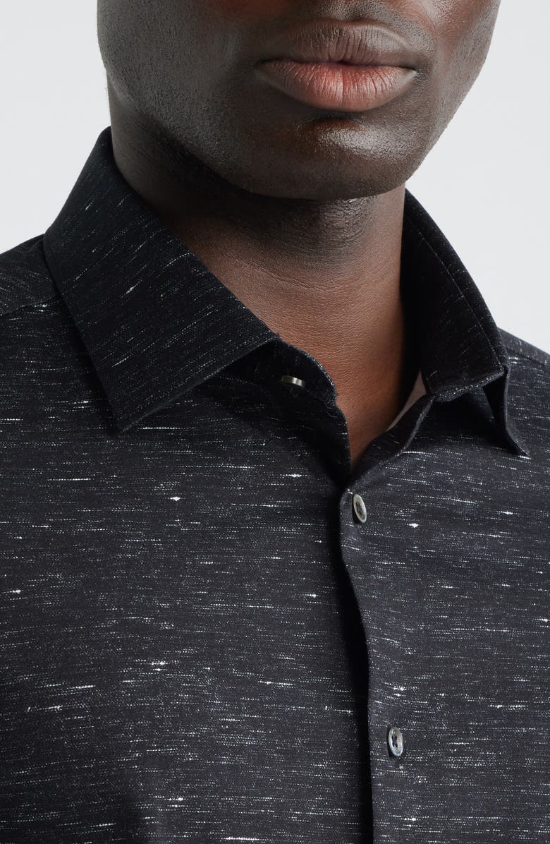 Bugatchi Miles OoohCotton<sup>®</sup> Slub Short Sleeve Button-Up Shirt, Alternate, color, Black