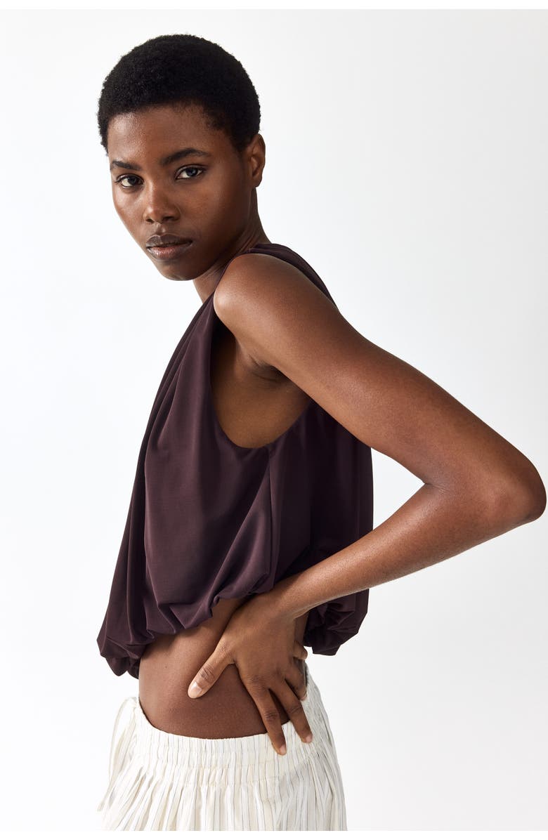 H&M Draped Bubble-hem Top, Alternate, color, Dark Brown