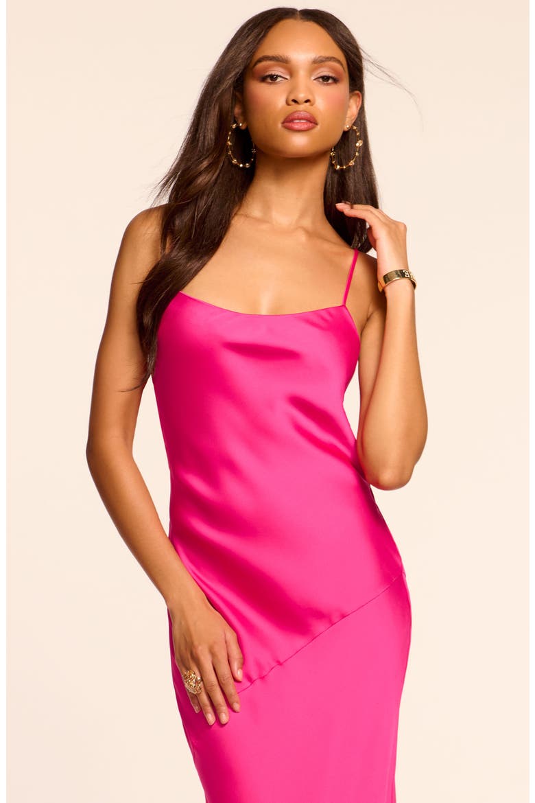 Hansel Rosette Satin Slipdress, Alternate, color, HOT PINK