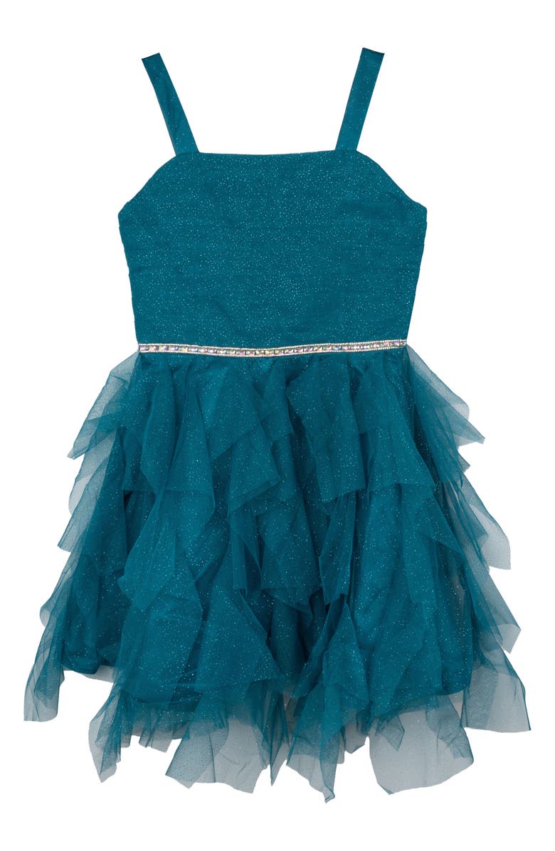 Rare Editions Kids' Glitter Mesh Party Dress, Main, color, Teal