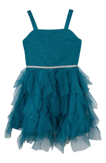 Rare Editions Kids' Glitter Mesh Party Dress In Blue