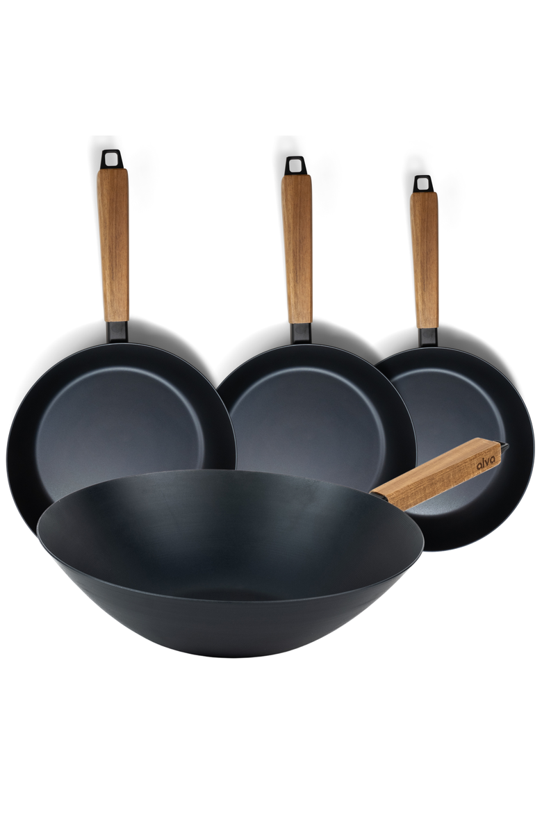 Forest 4-Piece Carbon Steel Frying Pan Cookware Set, Main, color, Black