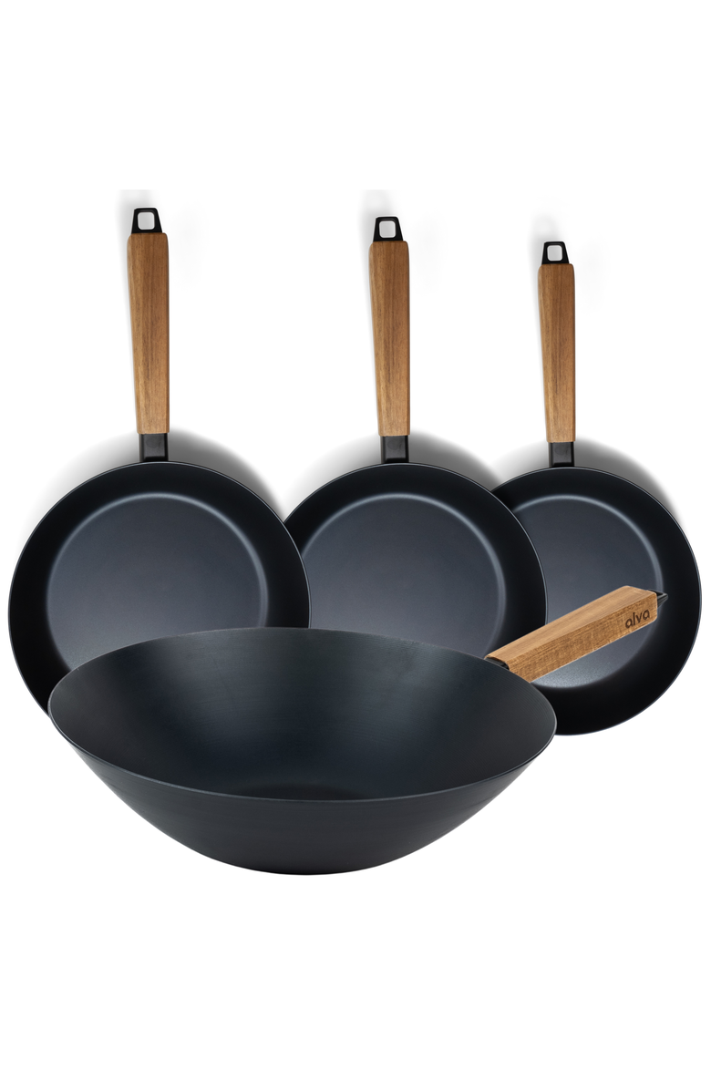 Alva Forest 4-Piece Carbon Steel Frying Pan Cookware Set, Main, color, Black