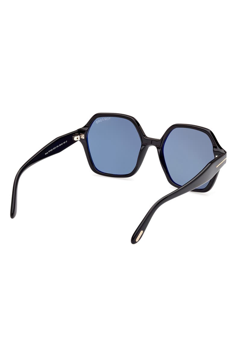 TOM FORD Romy 56mm Geometric Sunglasses, Alternate, color, Shiny Black / Blue