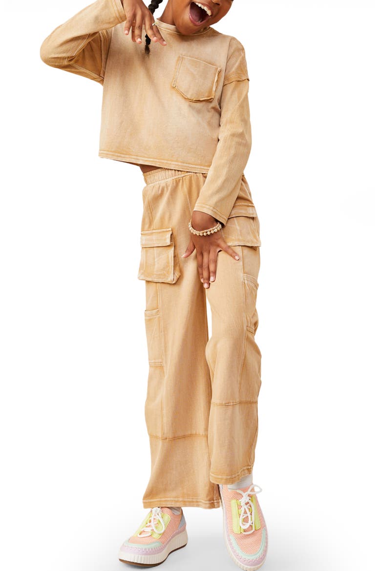 Kids' Washed Pocket Cotton Long Sleeve T-Shirt, Alternate, color, TAUPE