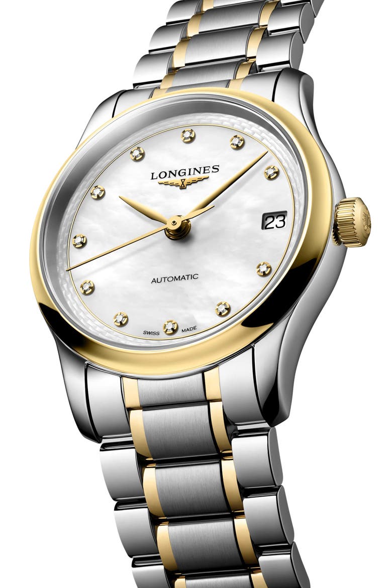 The Master Collection Automatic Diamond Bracelet Watch, 34mm, Alternate, color, WHITE MOTHER OF PEARL
