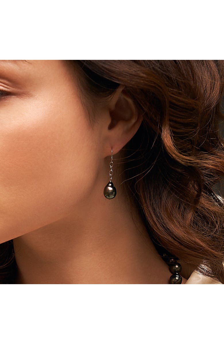 The Pearl Source Tahitian South Sea Baroque Pearl Dangling Tincup Earrings, Alternate, color, Sterling Silver