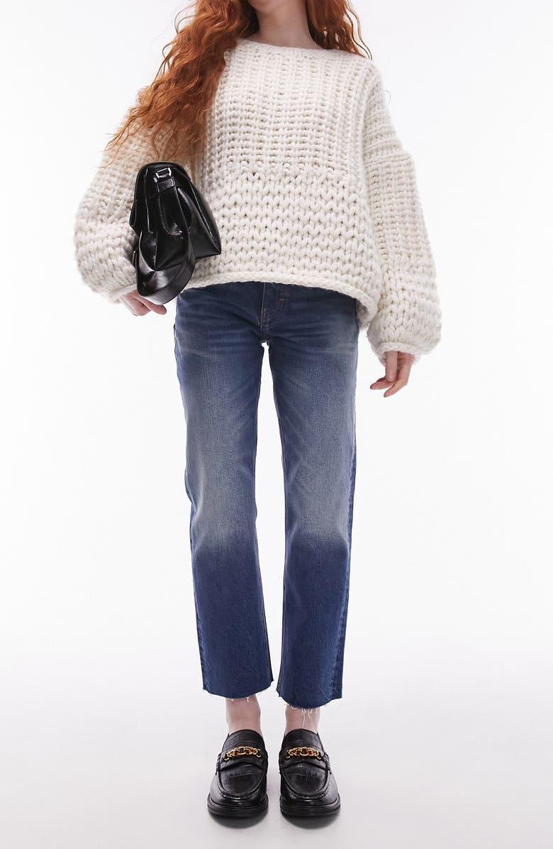 Topshop Raw Hem Straight Leg Jeans, Main, color,