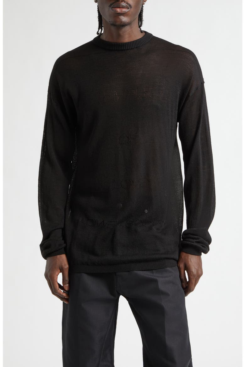 Temple Rivet Sheer Virgin Wool Sweater, Main, color, BLACK
