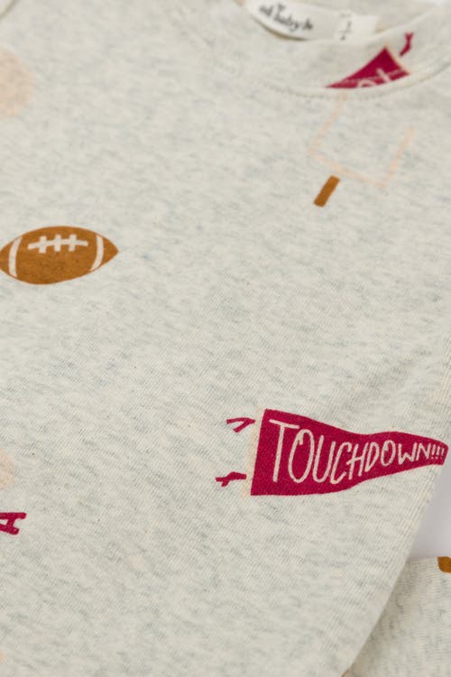 Shop Oh Baby ! Football Print Long Sleeve Two Piece Set In Oatmeal Heather