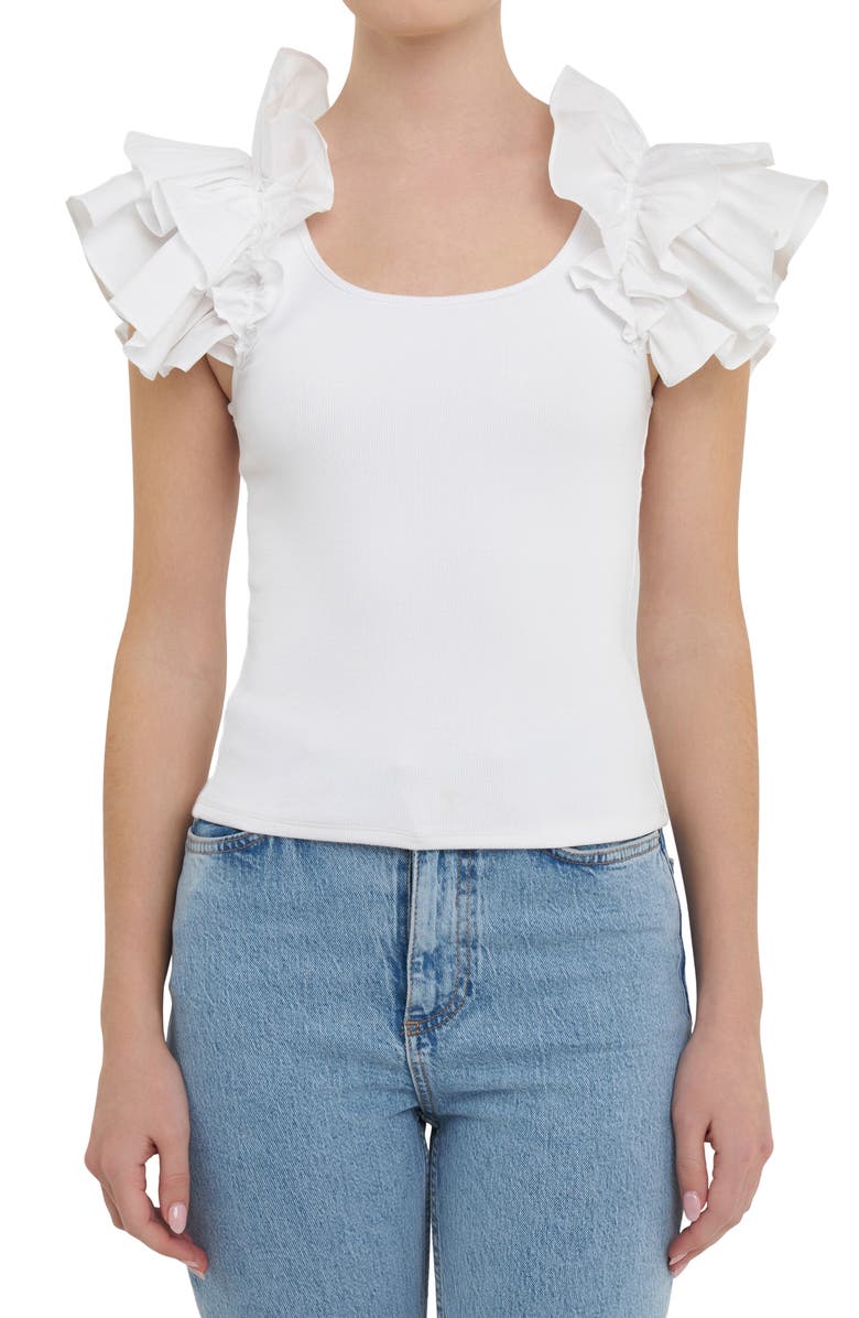 English Factory Ruffle Sleeve Rib Top, Alternate, color, 