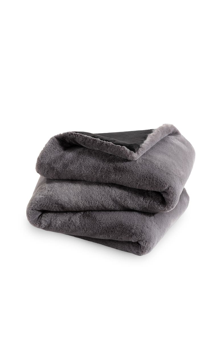 Bare Home Faux Fur Throw  Blanket, Main, color, Dark Grey