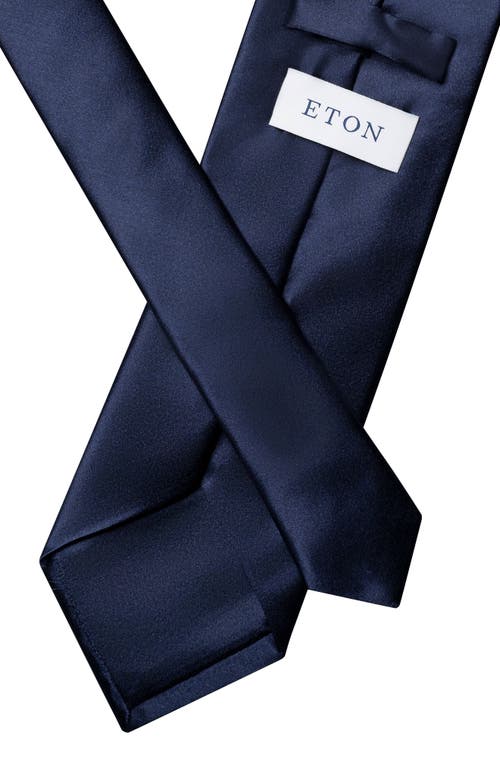 Eton Solid Satin Silk Tie In Navy